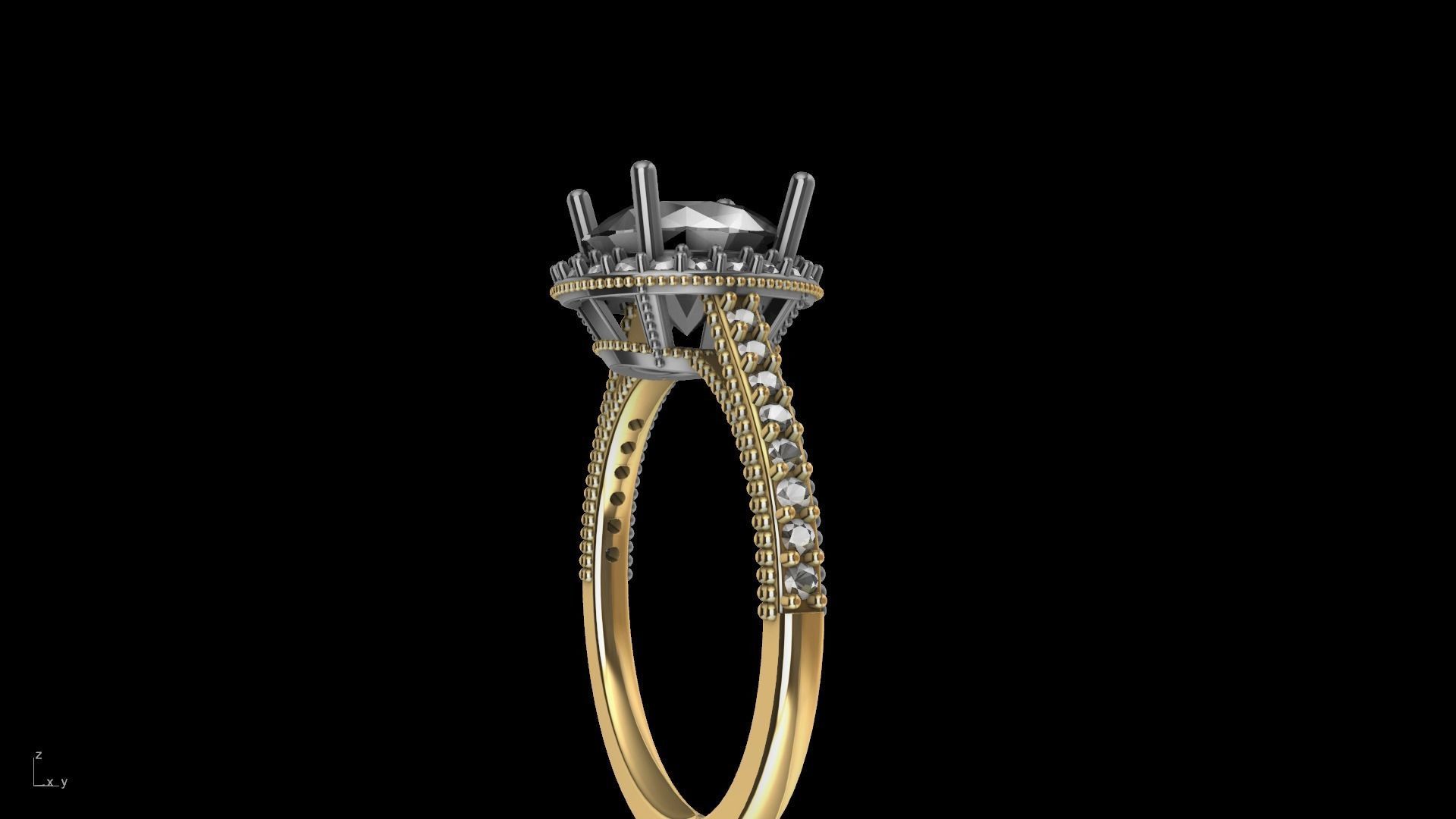 milgrain 8mm diamond engagement ring stl verified  3D print model_22