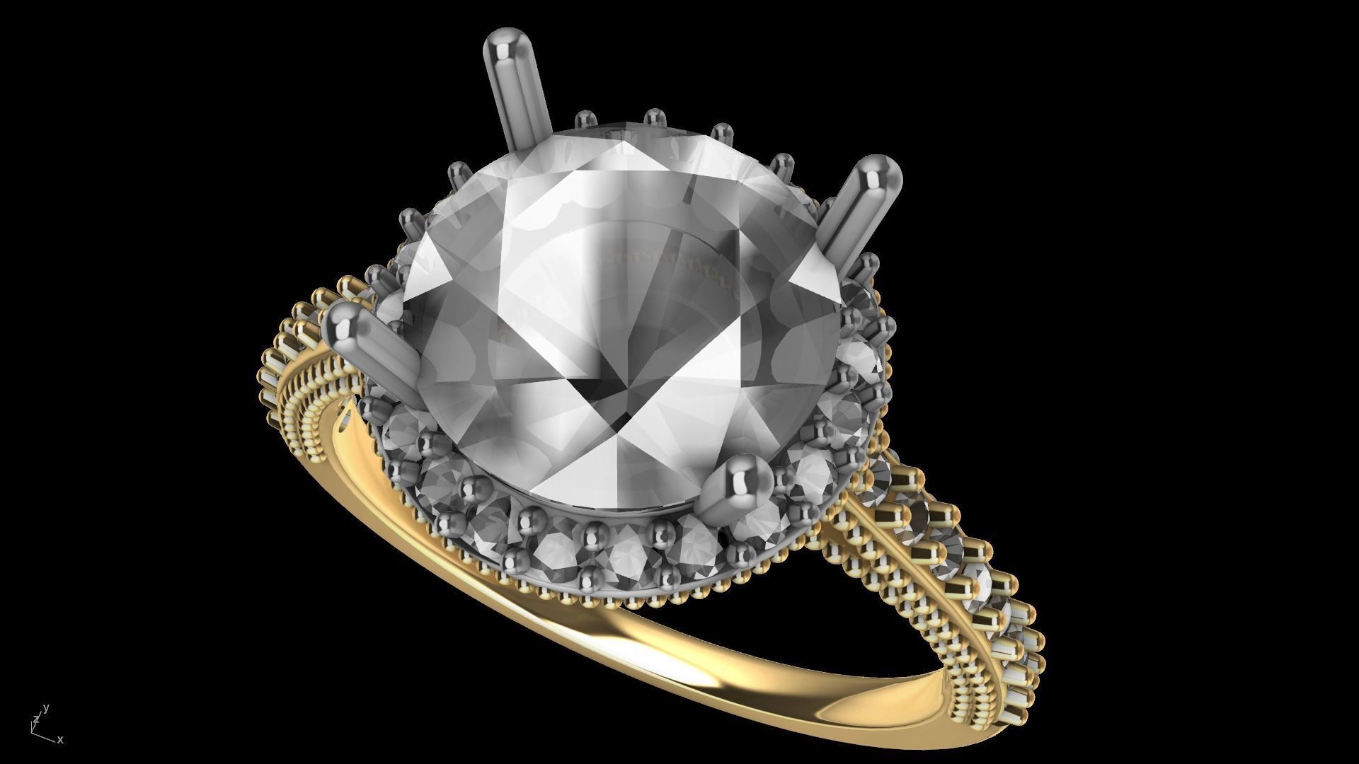 milgrain 8mm diamond engagement ring stl verified  3D print model_21