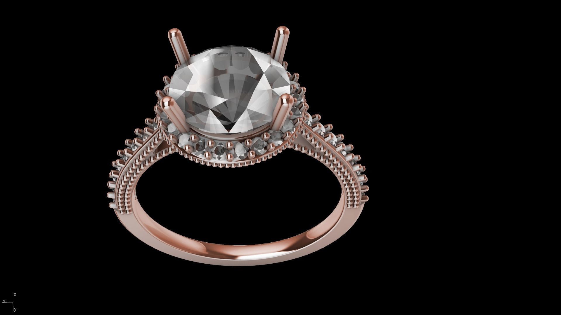 milgrain 8mm diamond engagement ring stl verified  3D print model_31