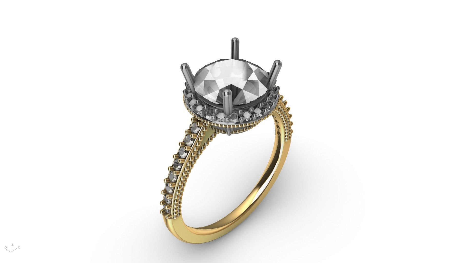 milgrain 8mm diamond engagement ring stl verified  3D print model_7