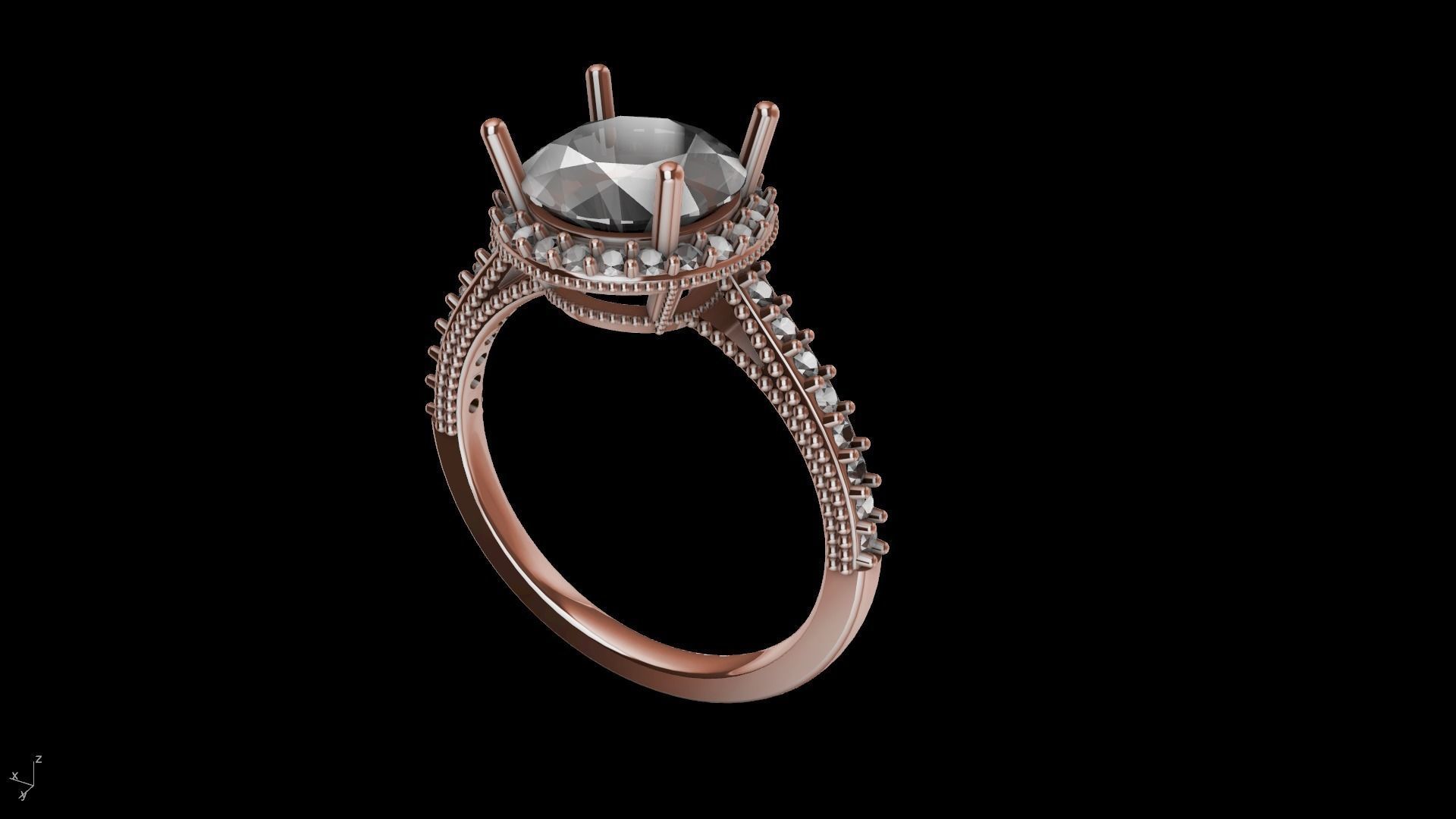 milgrain 8mm diamond engagement ring stl verified  3D print model_32