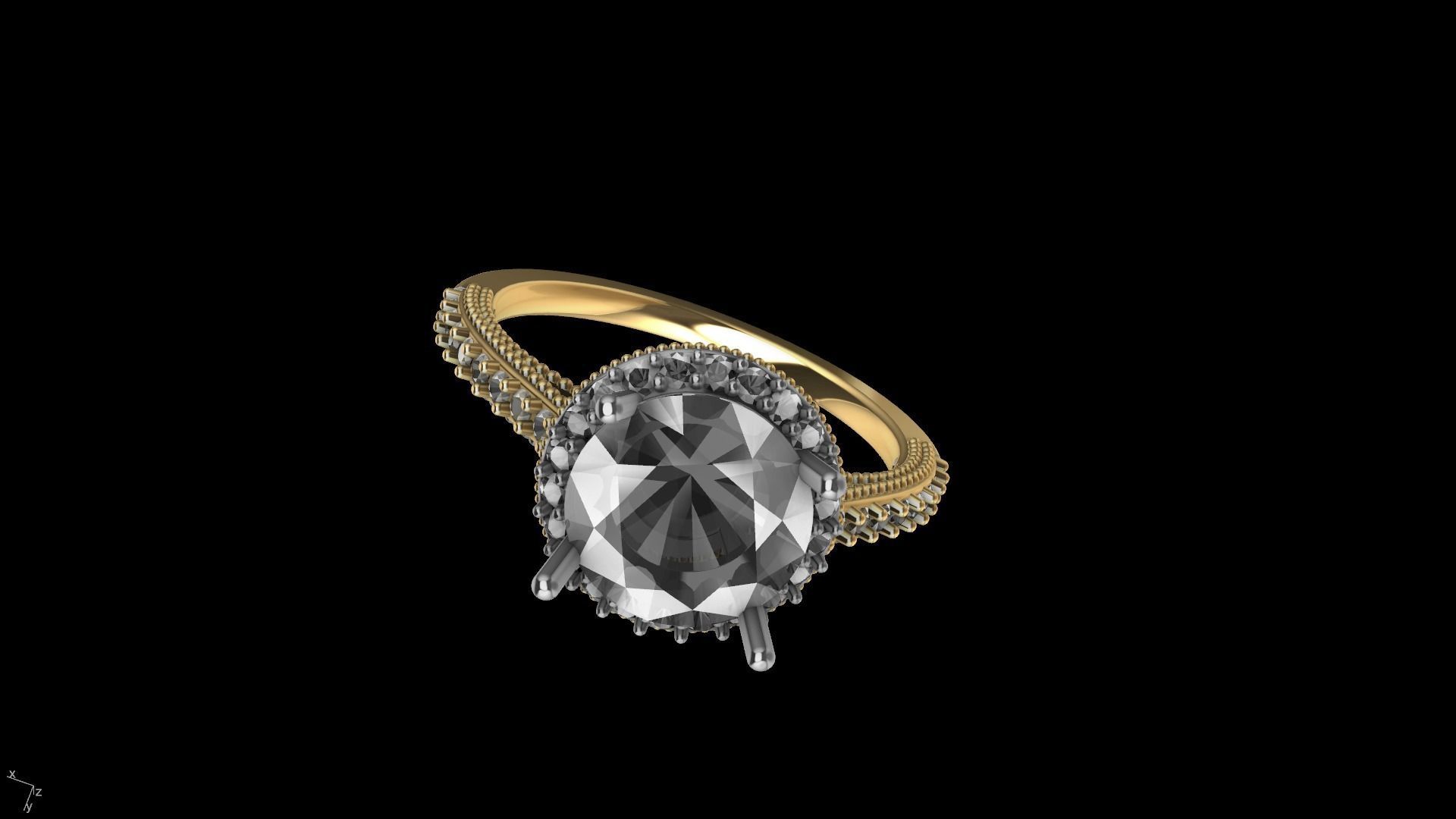 milgrain 8mm diamond engagement ring stl verified  3D print model_16