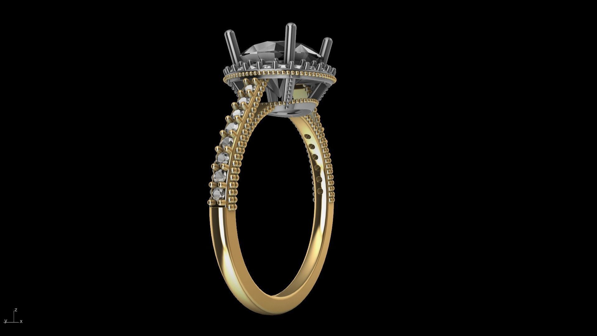 milgrain 8mm diamond engagement ring stl verified  3D print model_26