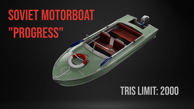 Game-Ready soviet motorboat Progress Low-poly 3D model