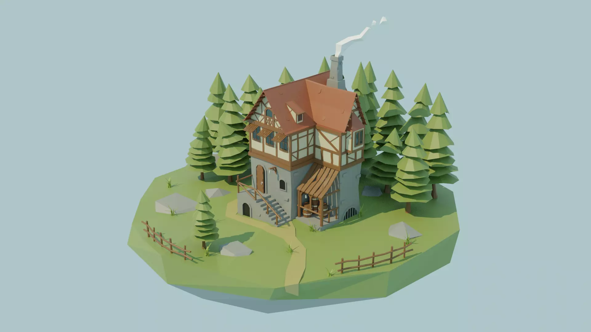 Lowpoly Medieval House Free low-poly 3D model