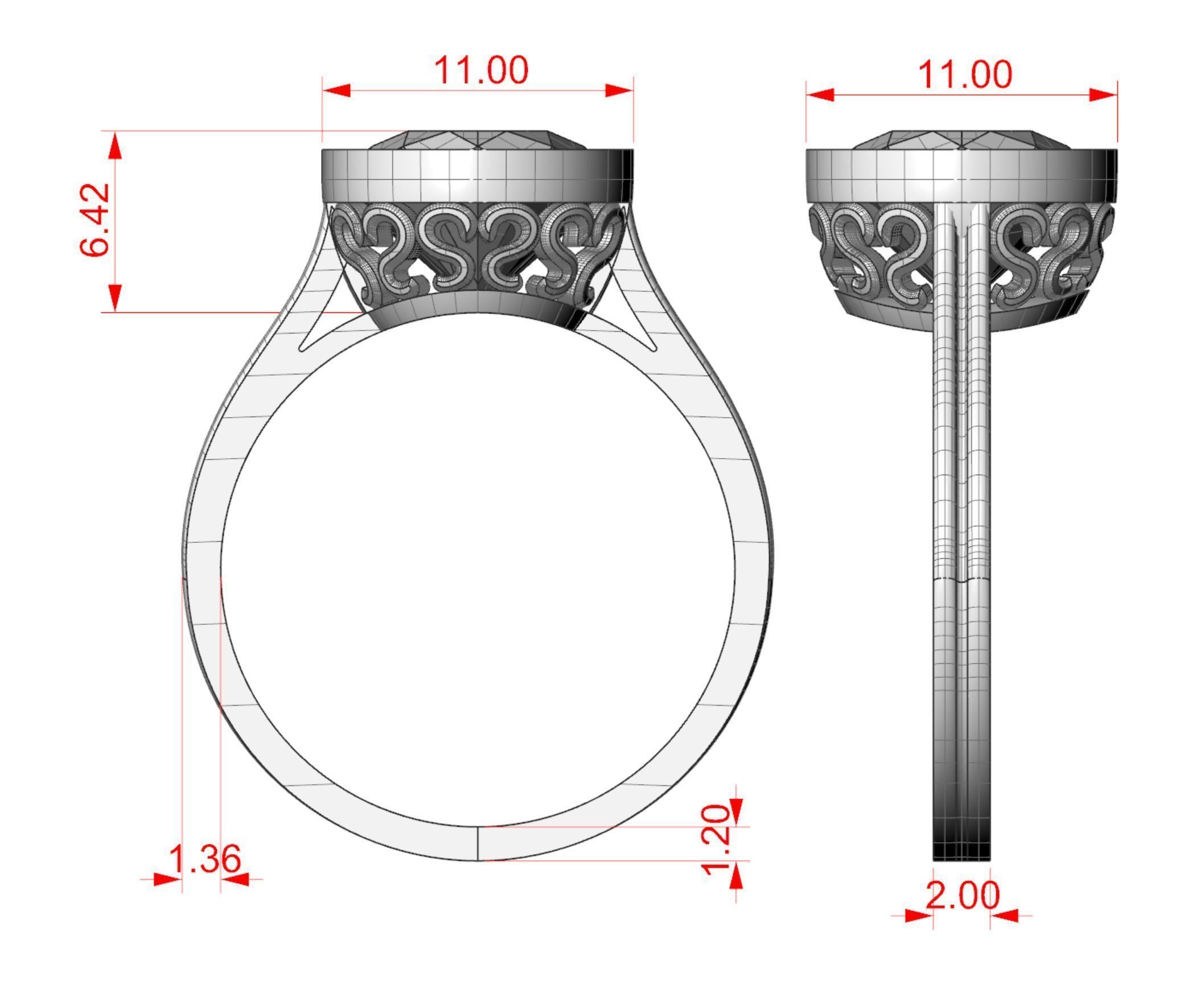 Ring with stone 10 mm 3D print model_9