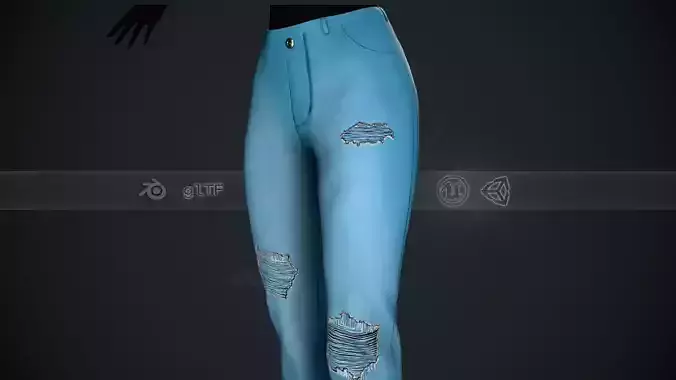 Female Light Blue Ripped Jeans Pants Style 1