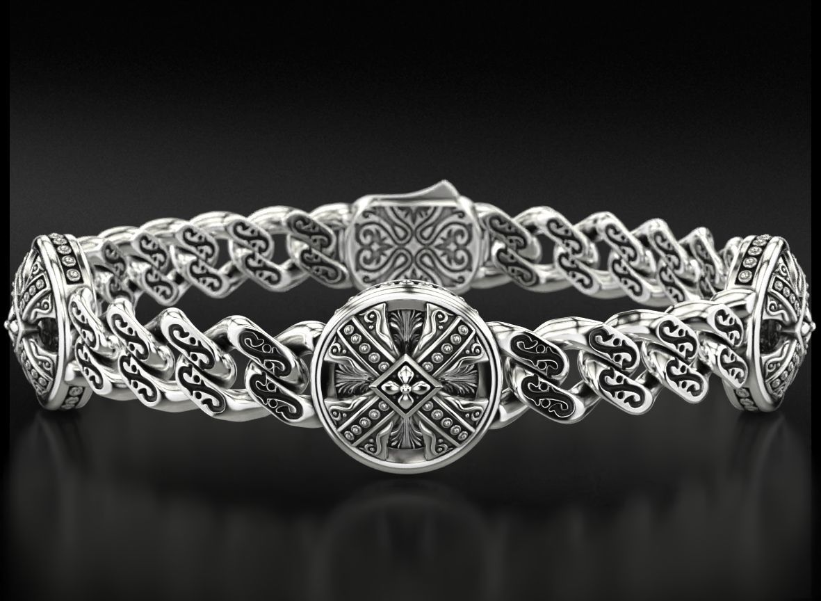 Bracelet with patterns and antique cross 724 3D print model_5