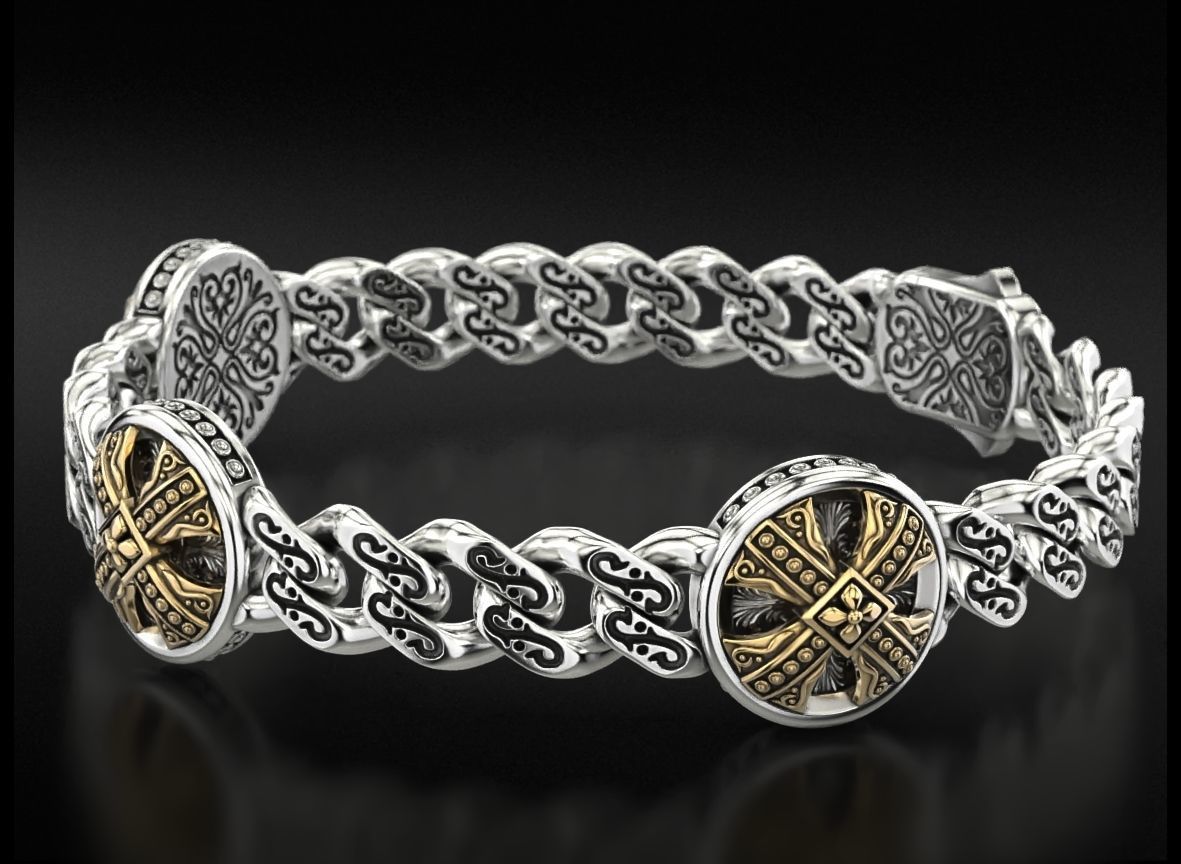 Bracelet with patterns and antique cross 724 3D print model_3