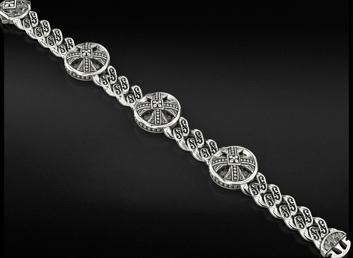 Bracelet with patterns and antique cross 724 3D print model_8