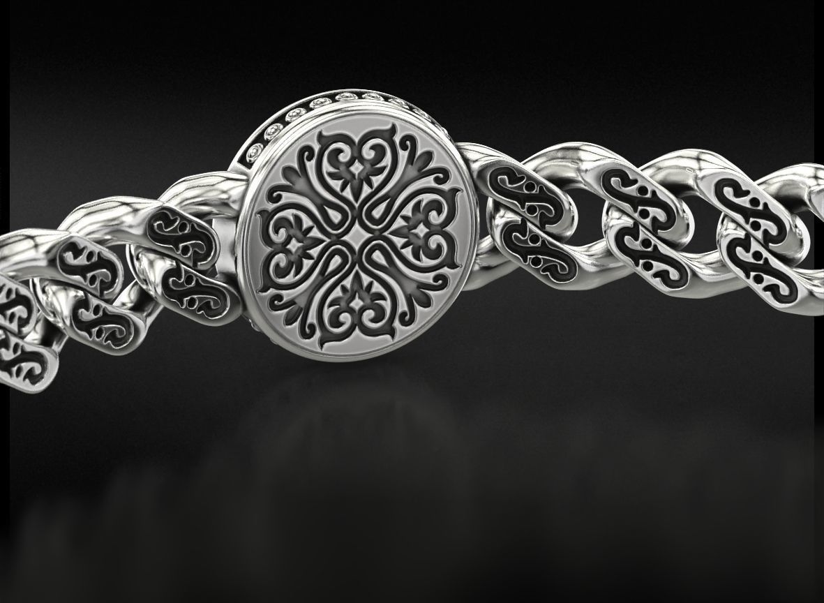 Bracelet with patterns and antique cross 724 3D print model_7