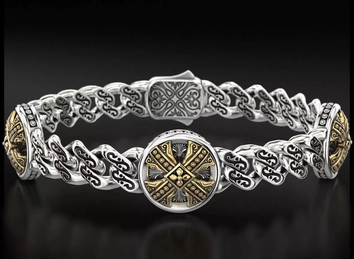 Bracelet with patterns and antique cross 724 3D print model_0