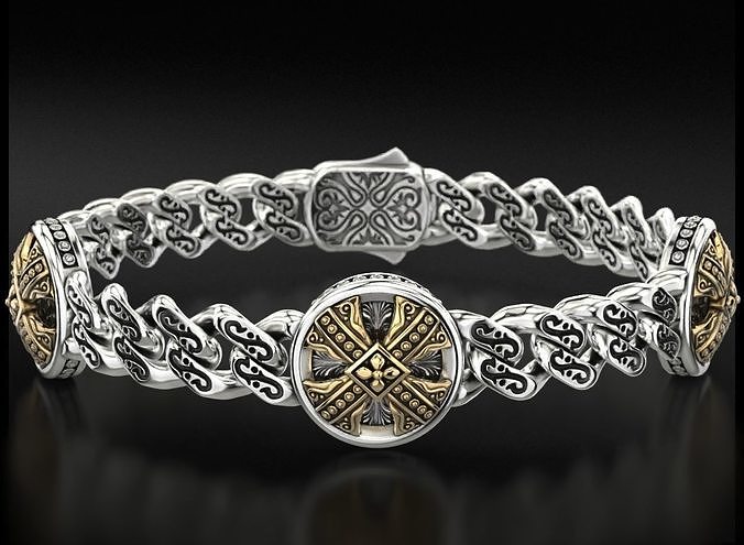 Bracelet with patterns and antique cross 724 3D print model