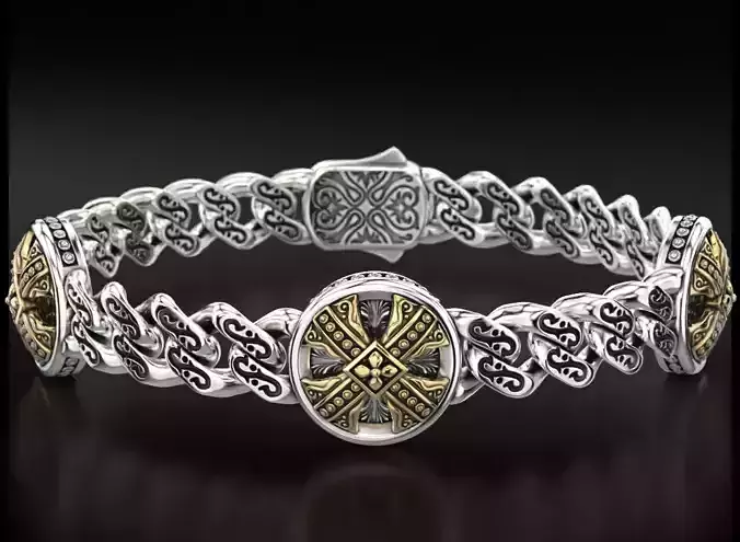 Bracelet with patterns and antique cross 724 3D print model
