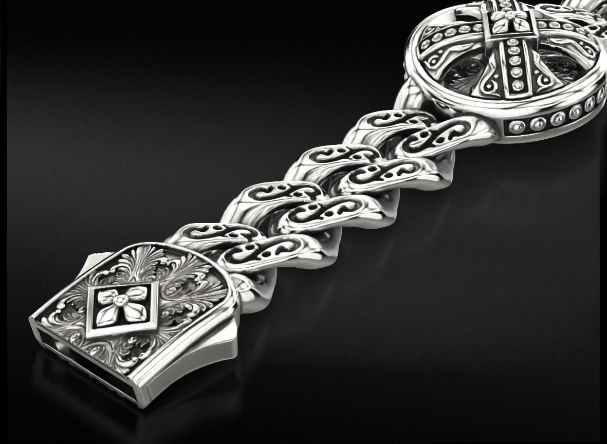 Bracelet with patterns and antique cross 724 3D print model_11