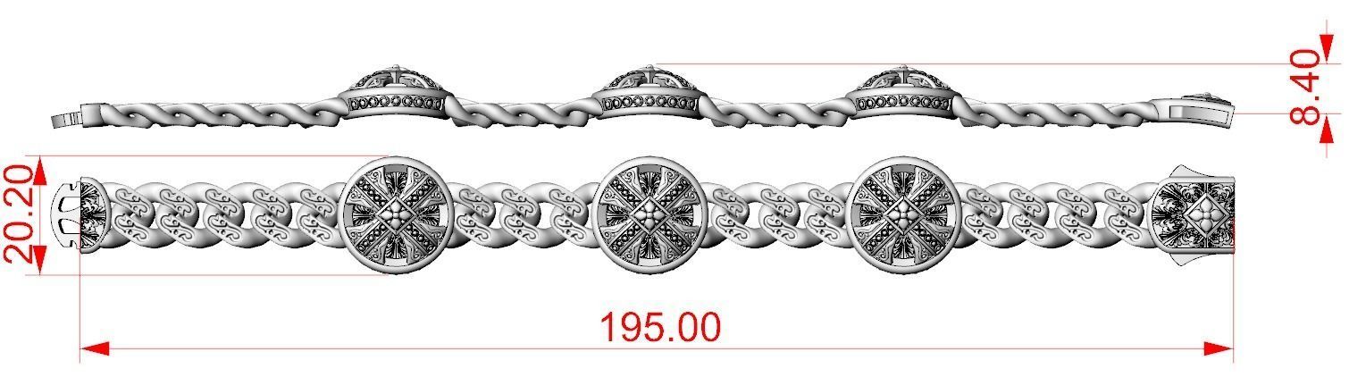 Bracelet with patterns and antique cross 724 3D print model_12