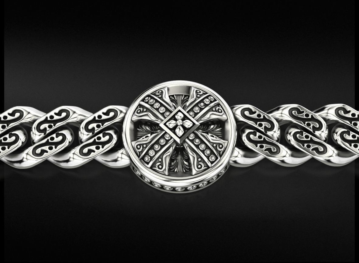 Bracelet with patterns and antique cross 724 3D print model_1