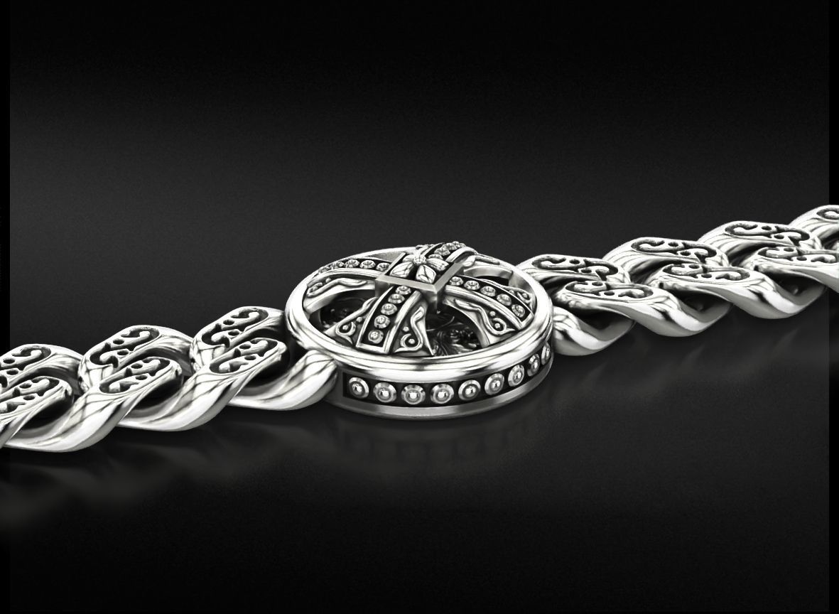 Bracelet with patterns and antique cross 724 3D print model_2