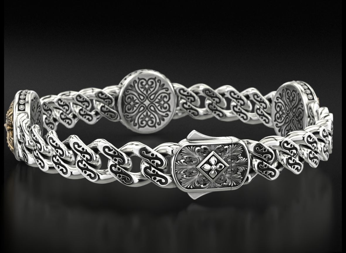 Bracelet with patterns and antique cross 724 3D print model_4