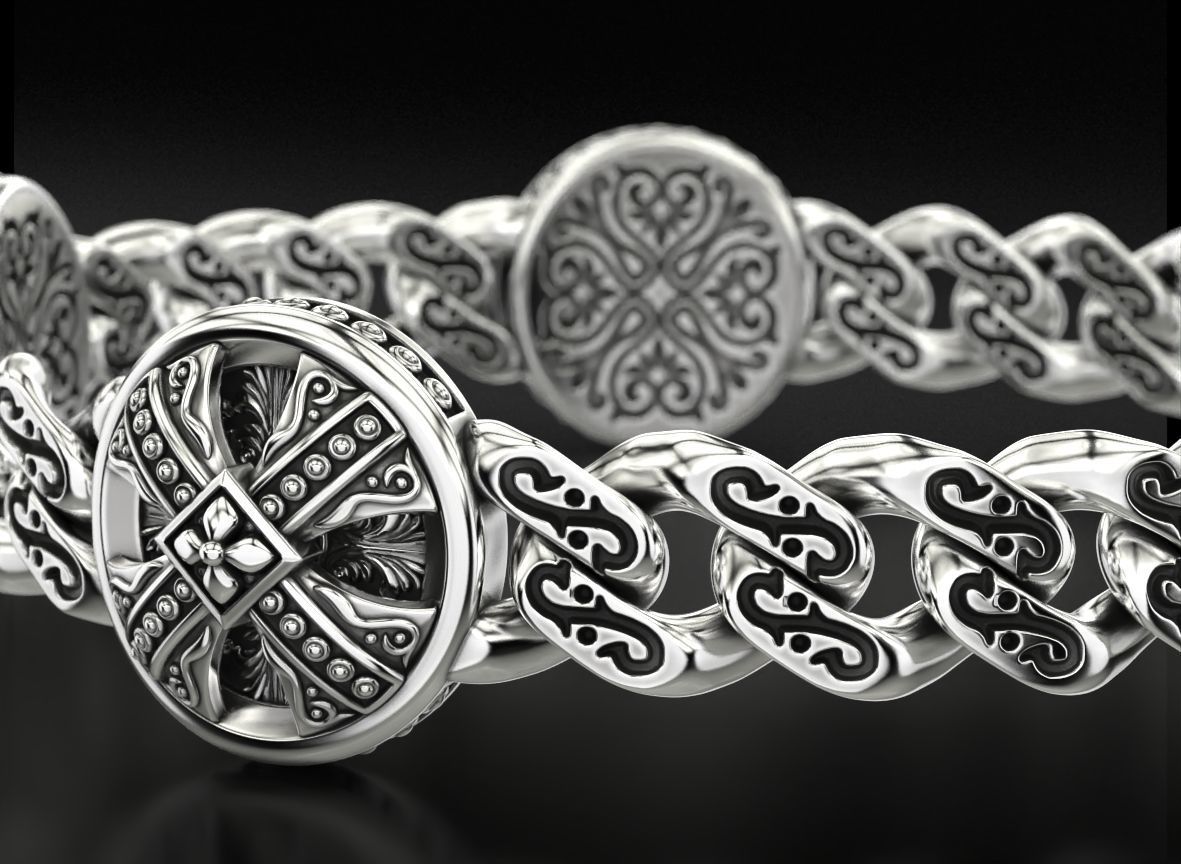 Bracelet with patterns and antique cross 724 3D print model_6