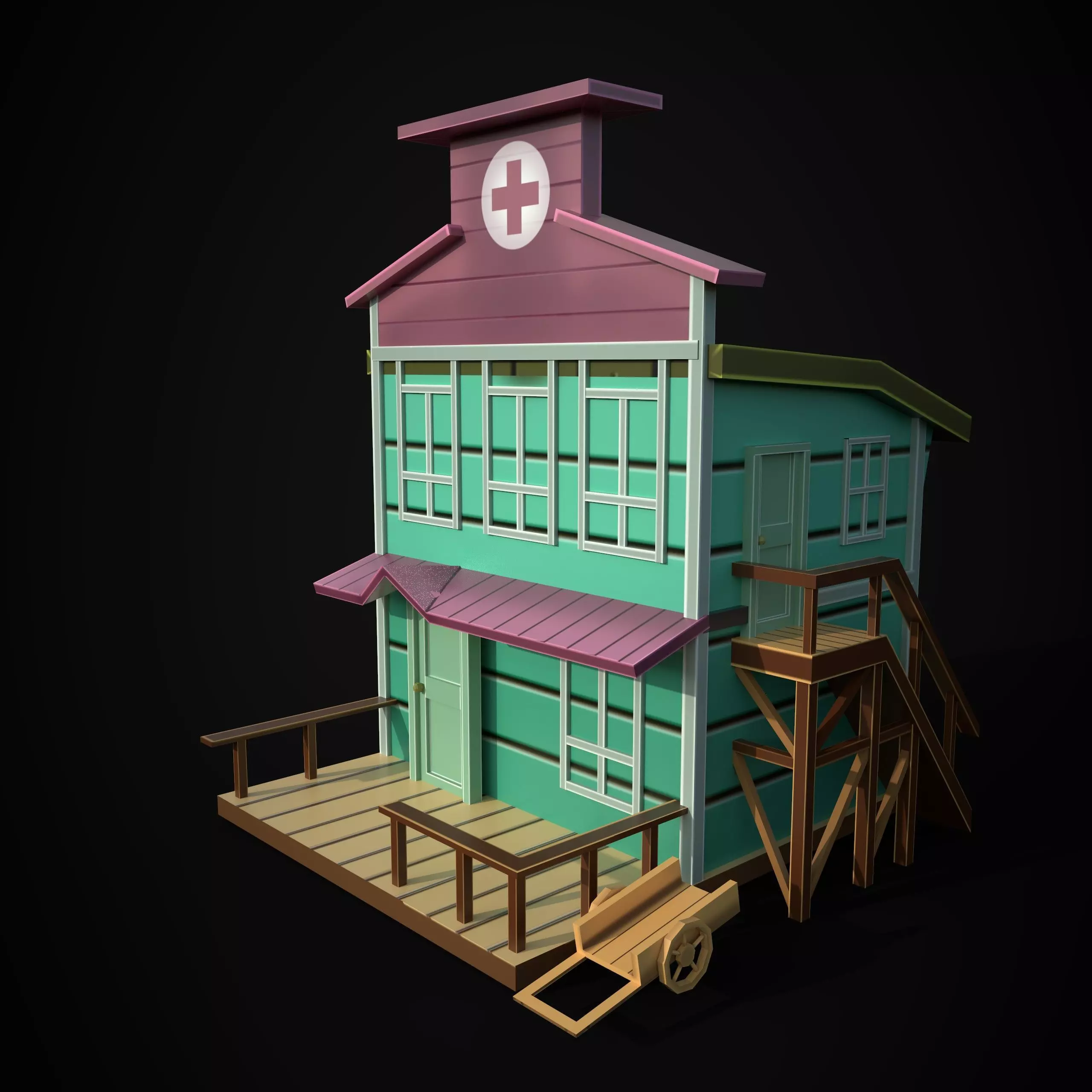 Low poly Cartoon hospital Low-poly 3D model