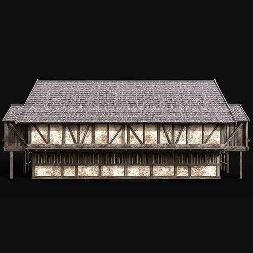 MEDIEVAL ENTERABLE LONG HOUSE HUT FARM COTTAGE WOODEN CABIN AAA Low-poly 3D model 4