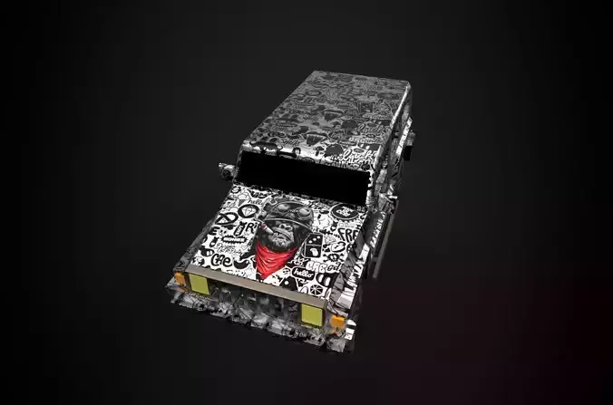 low poly hummer jeep with graffiti