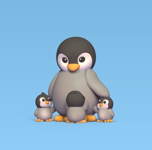 Penguin Family 3D print model_1