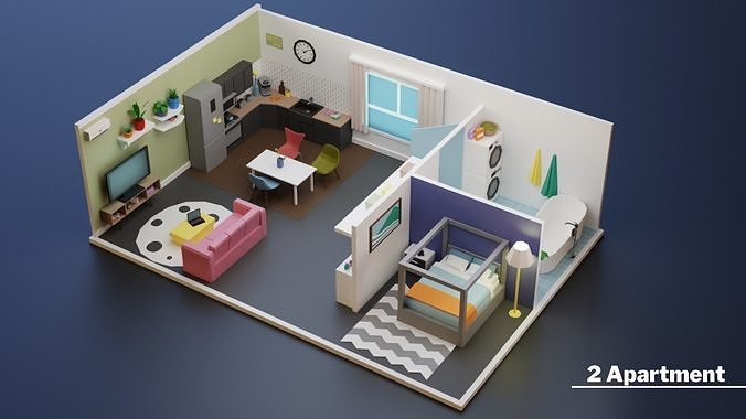 Low Poly Apartments Pack Interiors Low-poly 3D model 5