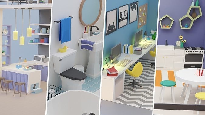 Low Poly Apartments Pack Interiors Low-poly 3D model 2