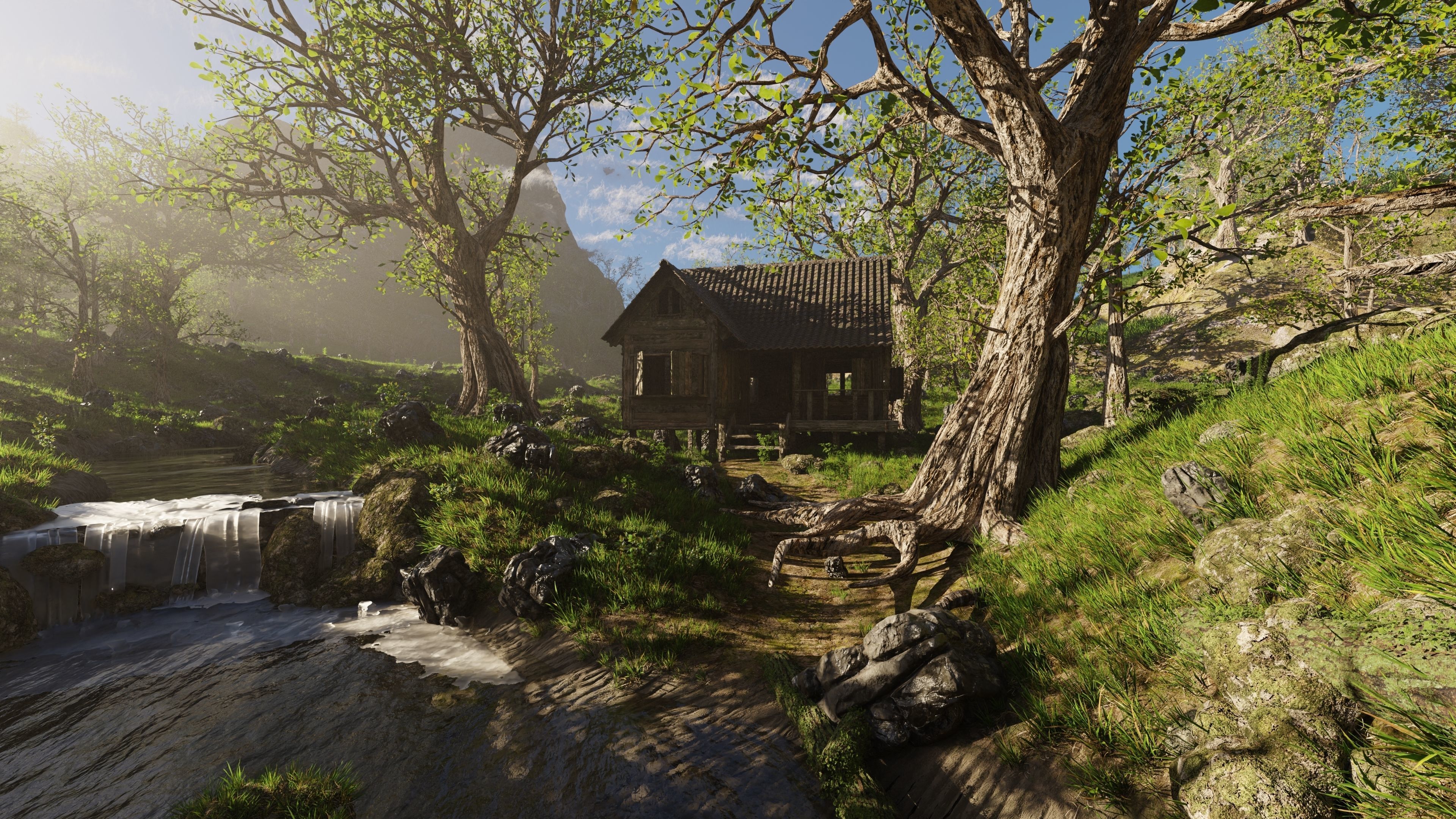 Cabin River Scene 3D model_2