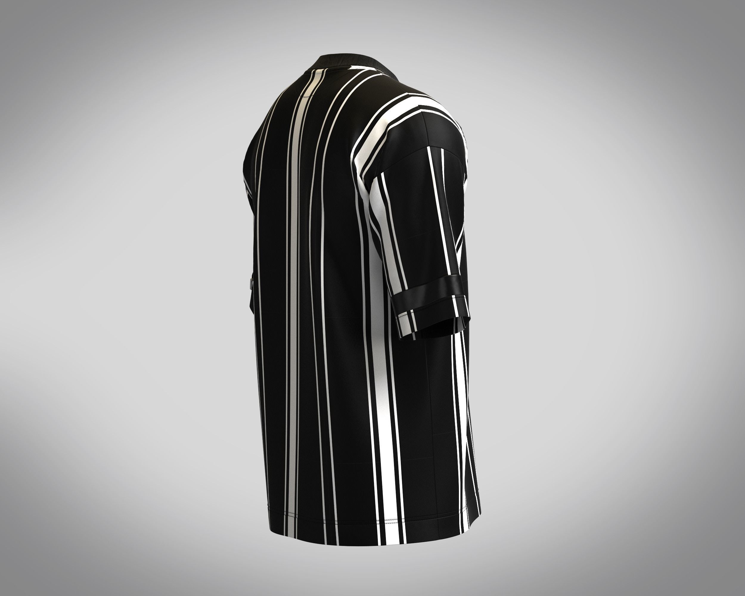 T-Shirt Monochrome Stripe 3D model_2