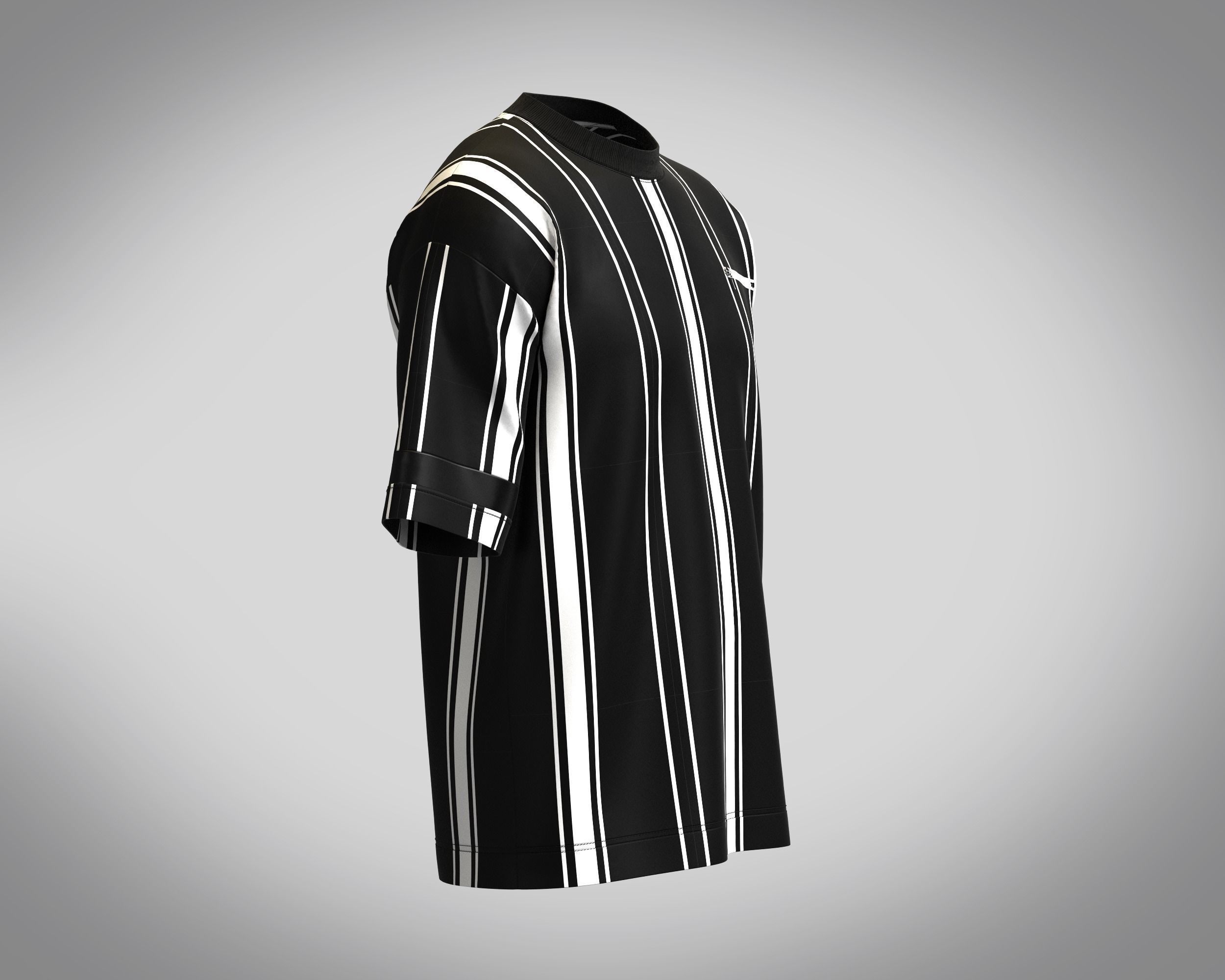 T-Shirt Monochrome Stripe 3D model_1