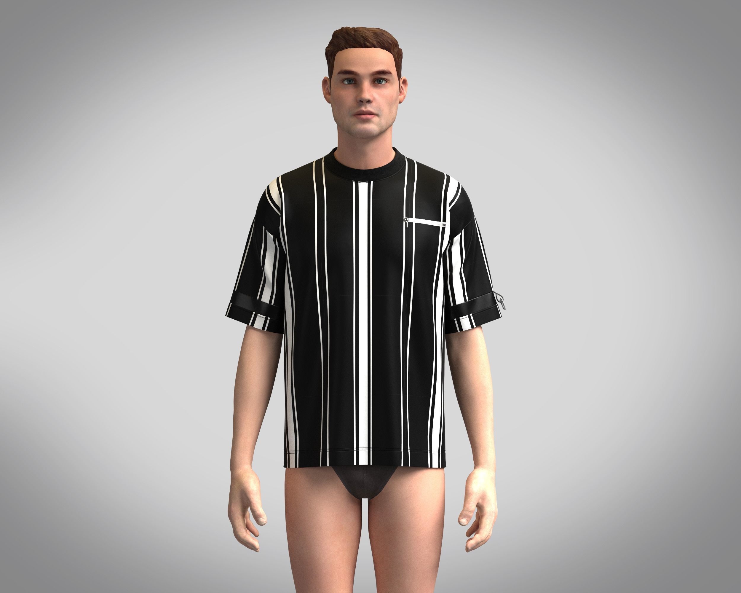 T-Shirt Monochrome Stripe 3D model_6