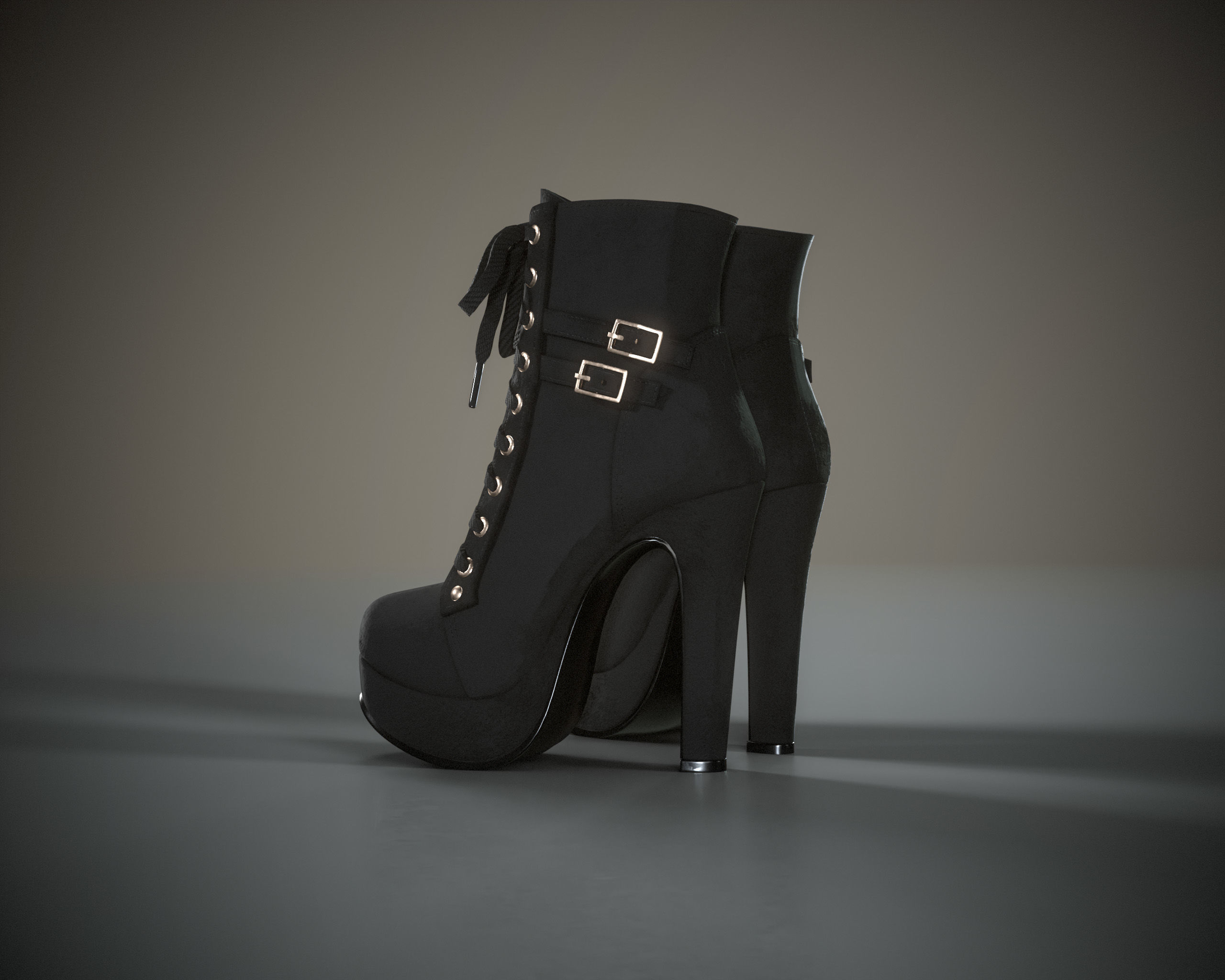 High Heels Ankle Boots Low-poly 3D model_14