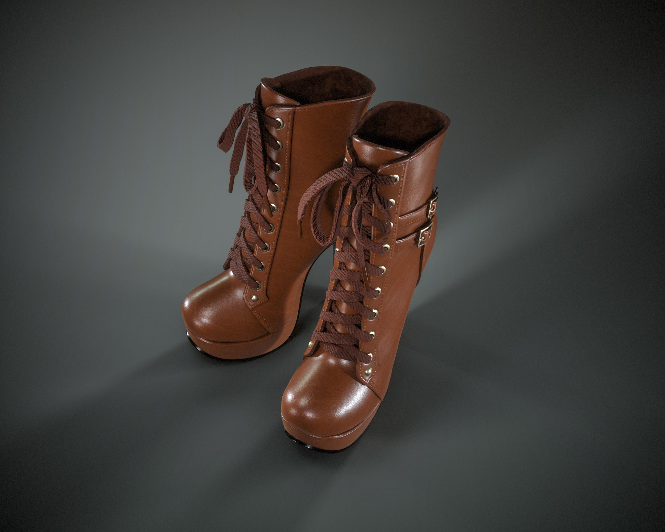 High Heels Ankle Boots Low-poly 3D model_7