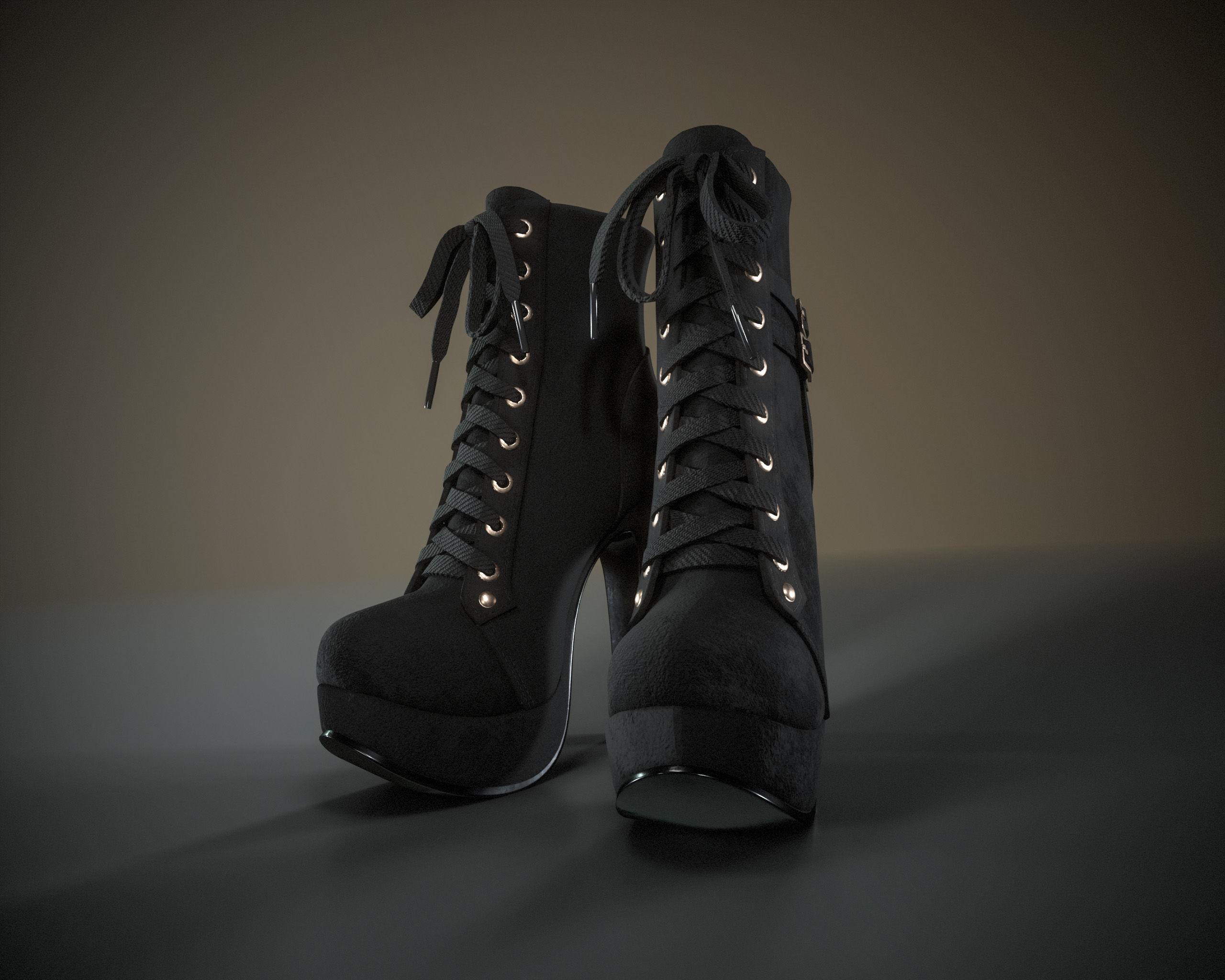 High Heels Ankle Boots Low-poly 3D model_11