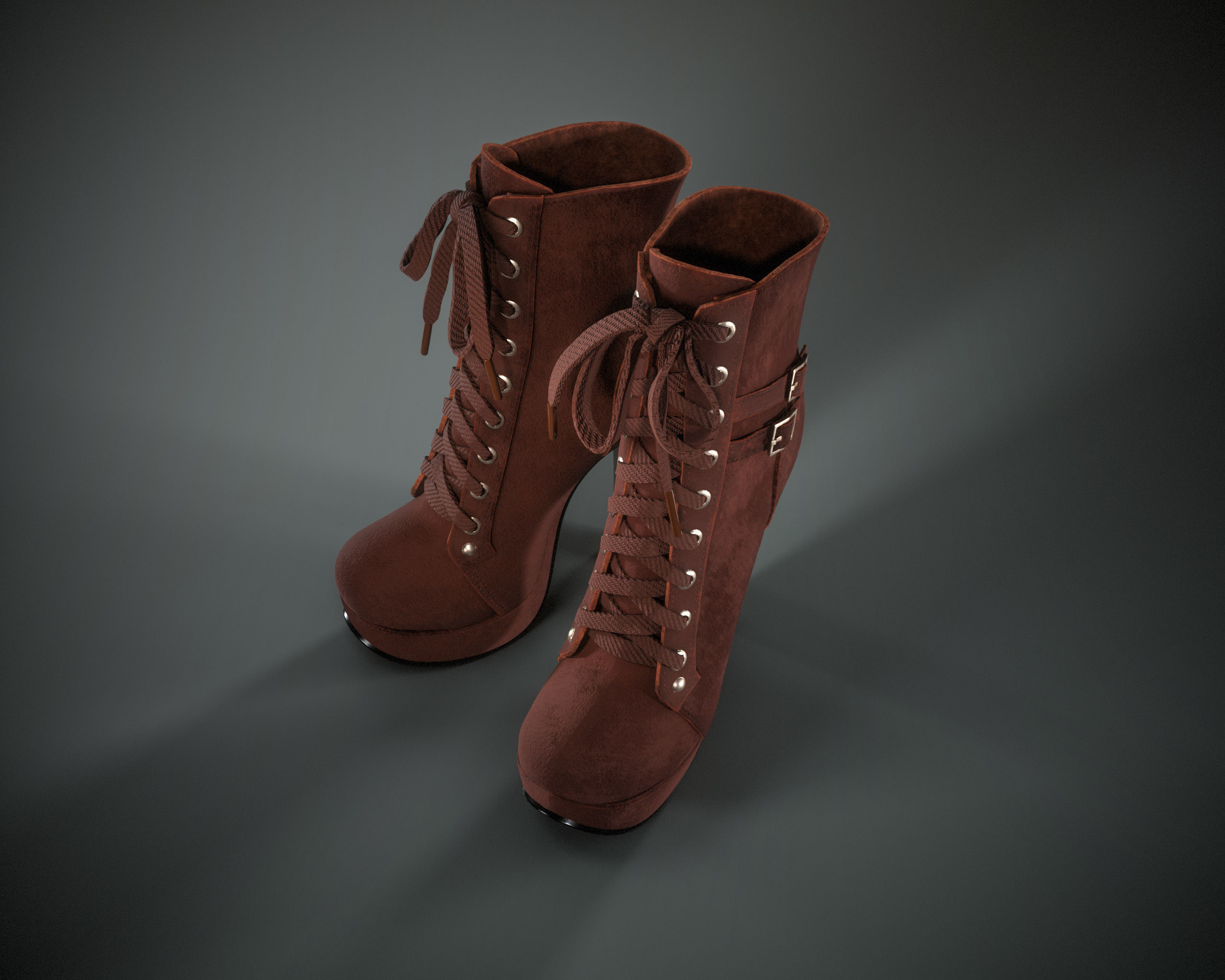 High Heels Ankle Boots Low-poly 3D model_17