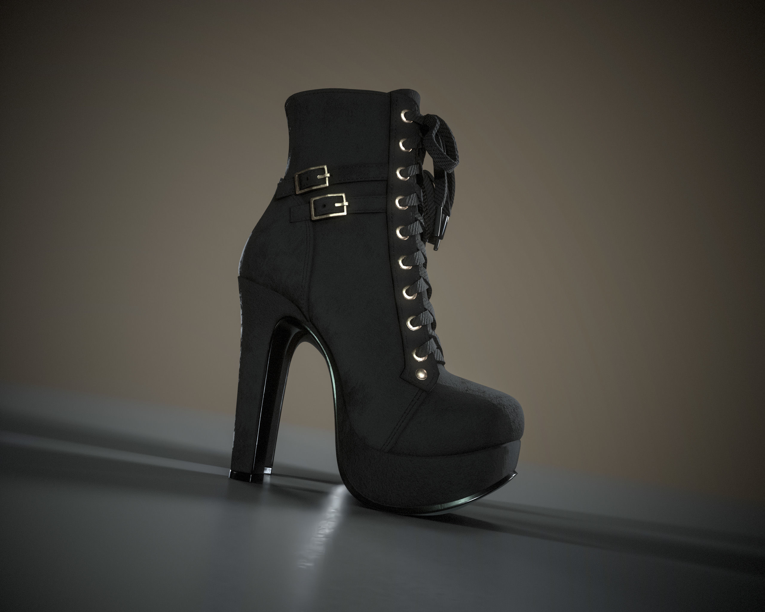 High Heels Ankle Boots Low-poly 3D model_13