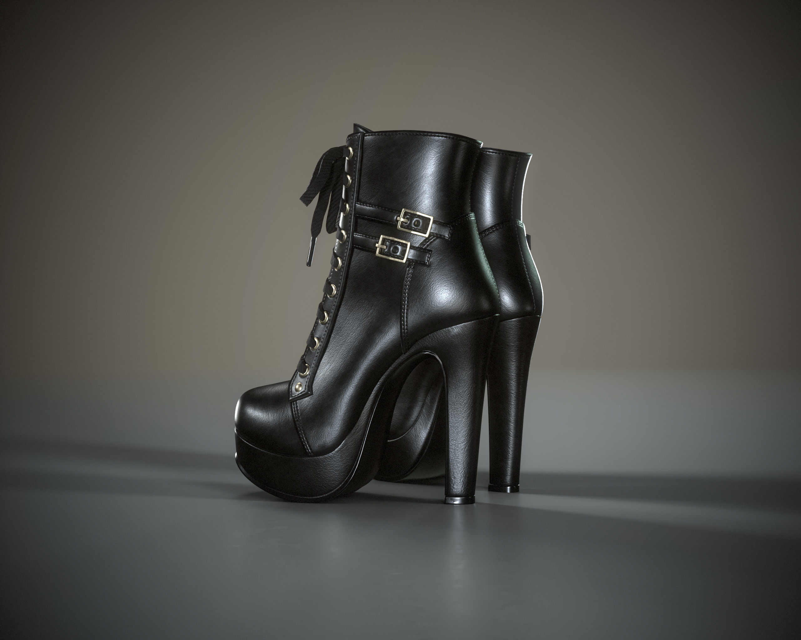 High Heels Ankle Boots Low-poly 3D model_4