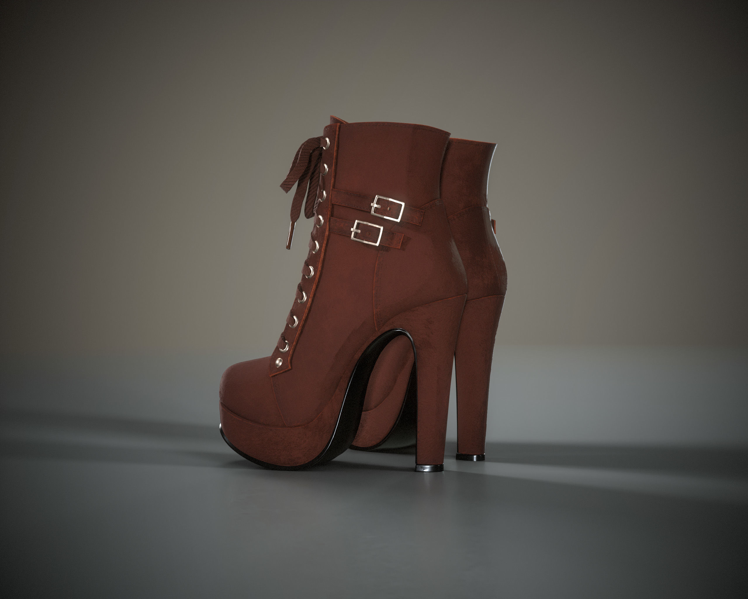 High Heels Ankle Boots Low-poly 3D model_19