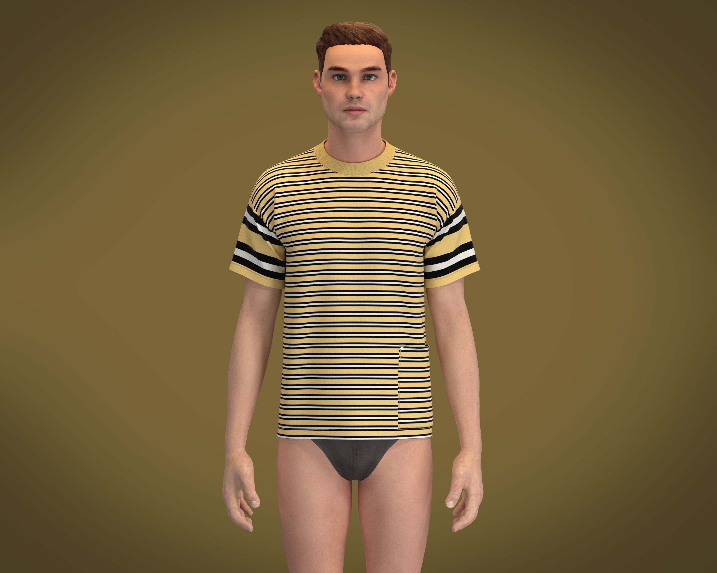  T-Shirt Mix Match Stripe 3D model_6