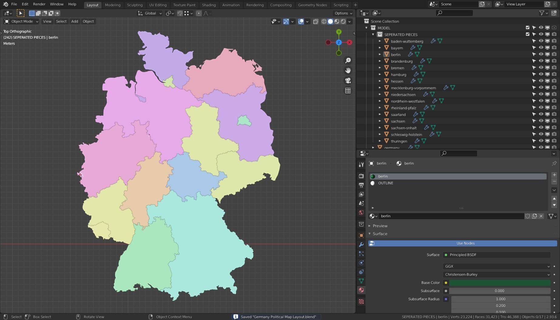 GERMANY POLITICAL MAP LAYOUT Low-poly 3D model_3