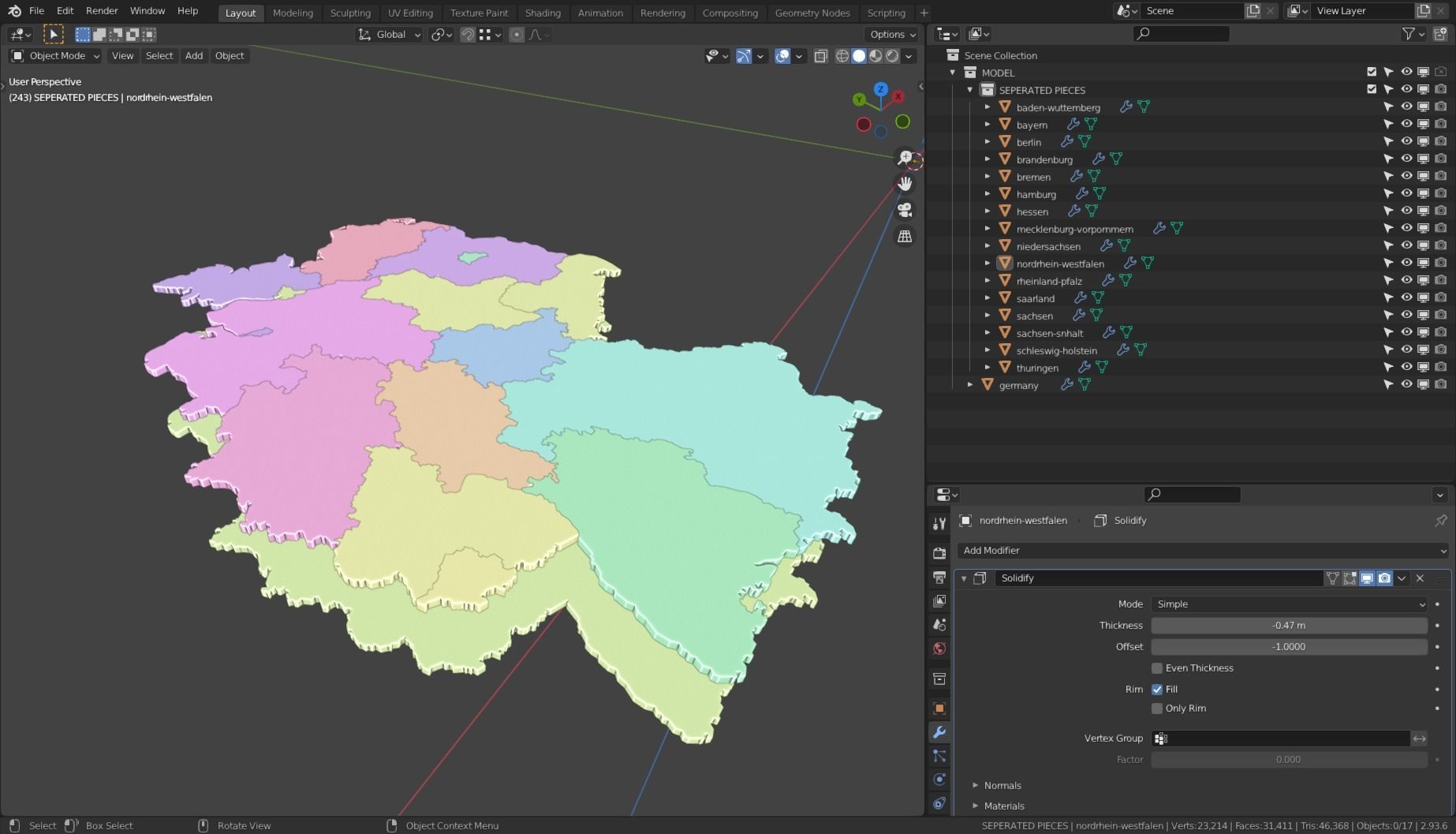 GERMANY POLITICAL MAP LAYOUT Low-poly 3D model_4