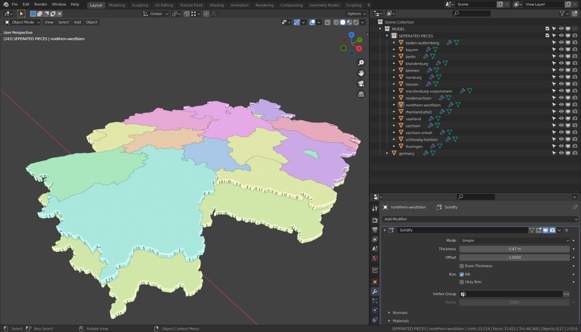 GERMANY POLITICAL MAP LAYOUT Low-poly 3D model_5