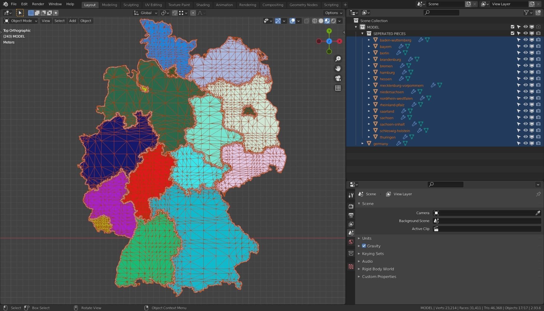 GERMANY POLITICAL MAP LAYOUT Low-poly 3D model_9