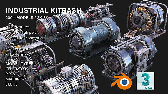 PBR Industrial Kitbash V2 - 200 Textured Models 3D model