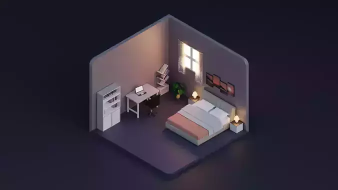 Low Poly Isometric Bedroom 3D Model