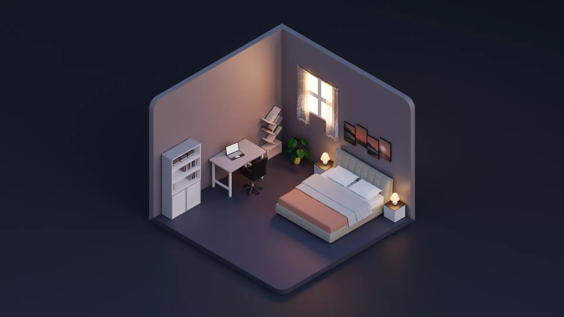 Low Poly Isometric Bedroom 3D Model Low-poly 3D model_0