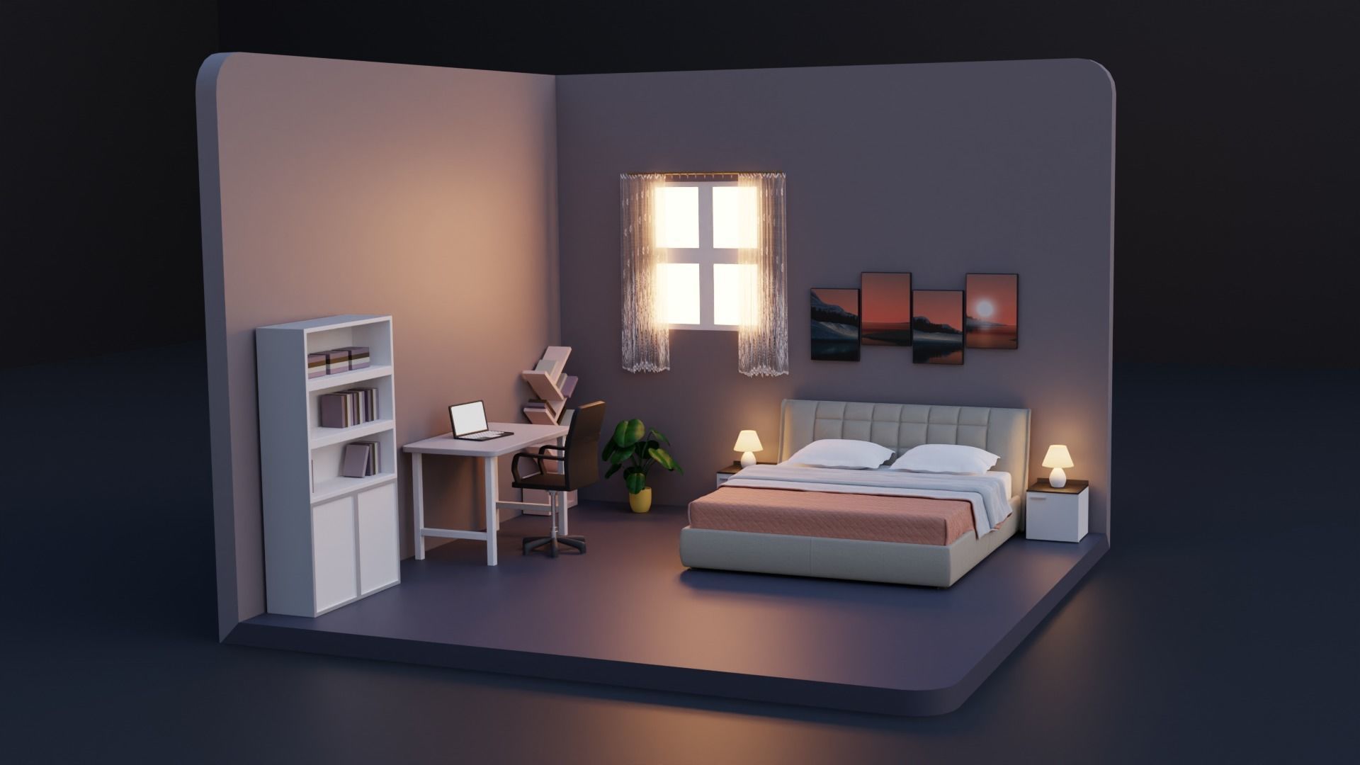 Low Poly Isometric Bedroom 3D Model Low-poly 3D model_1